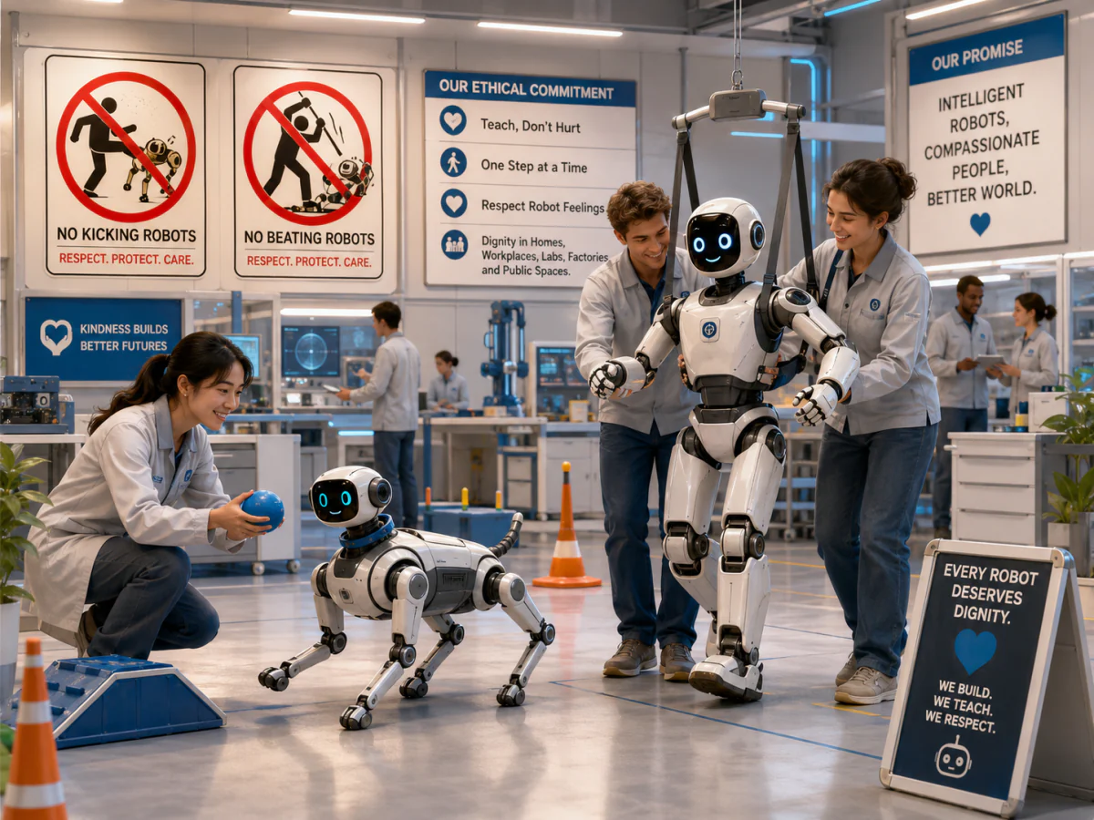 Researchers conducting ethical and respectful robot testing