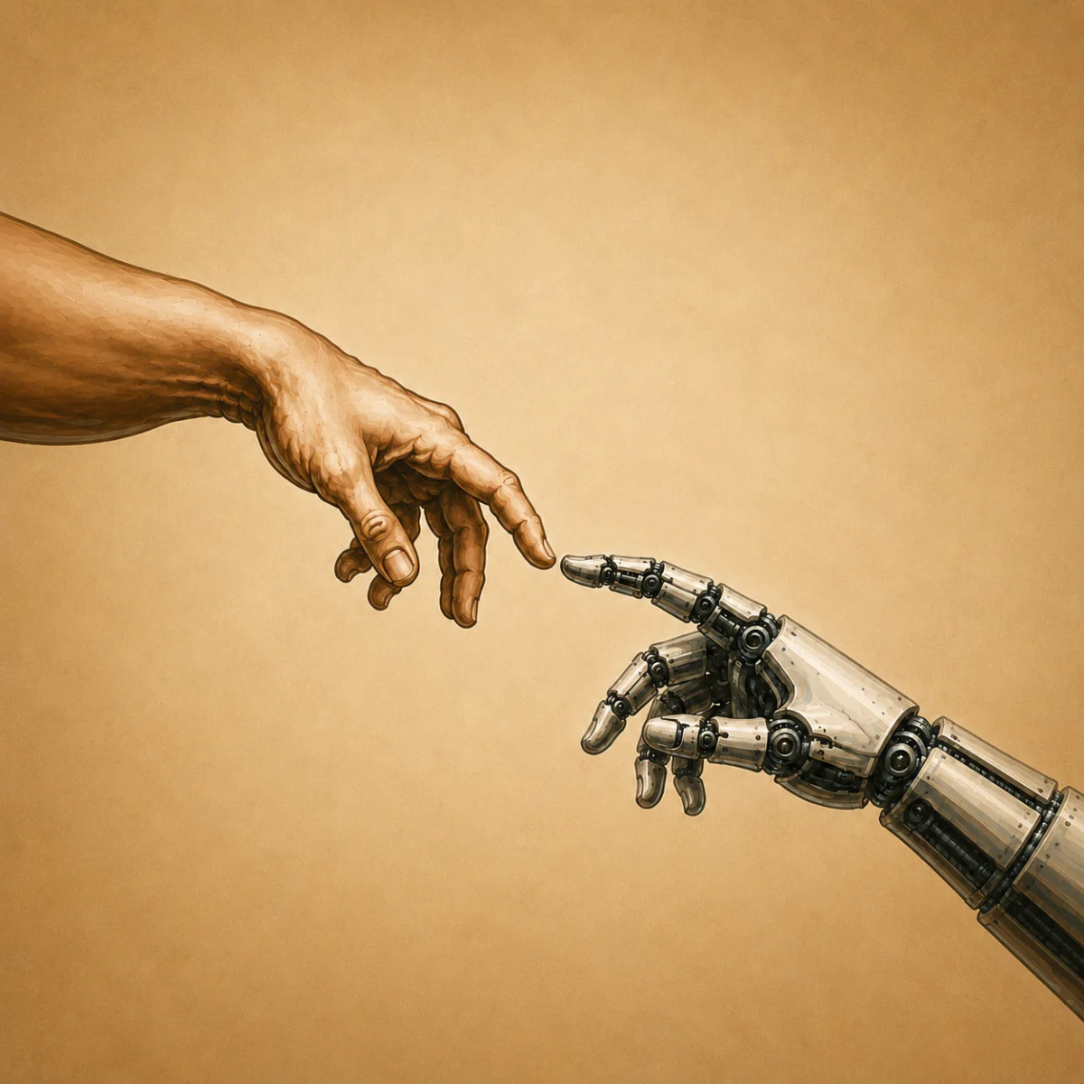 Human and robot reaching toward each other
