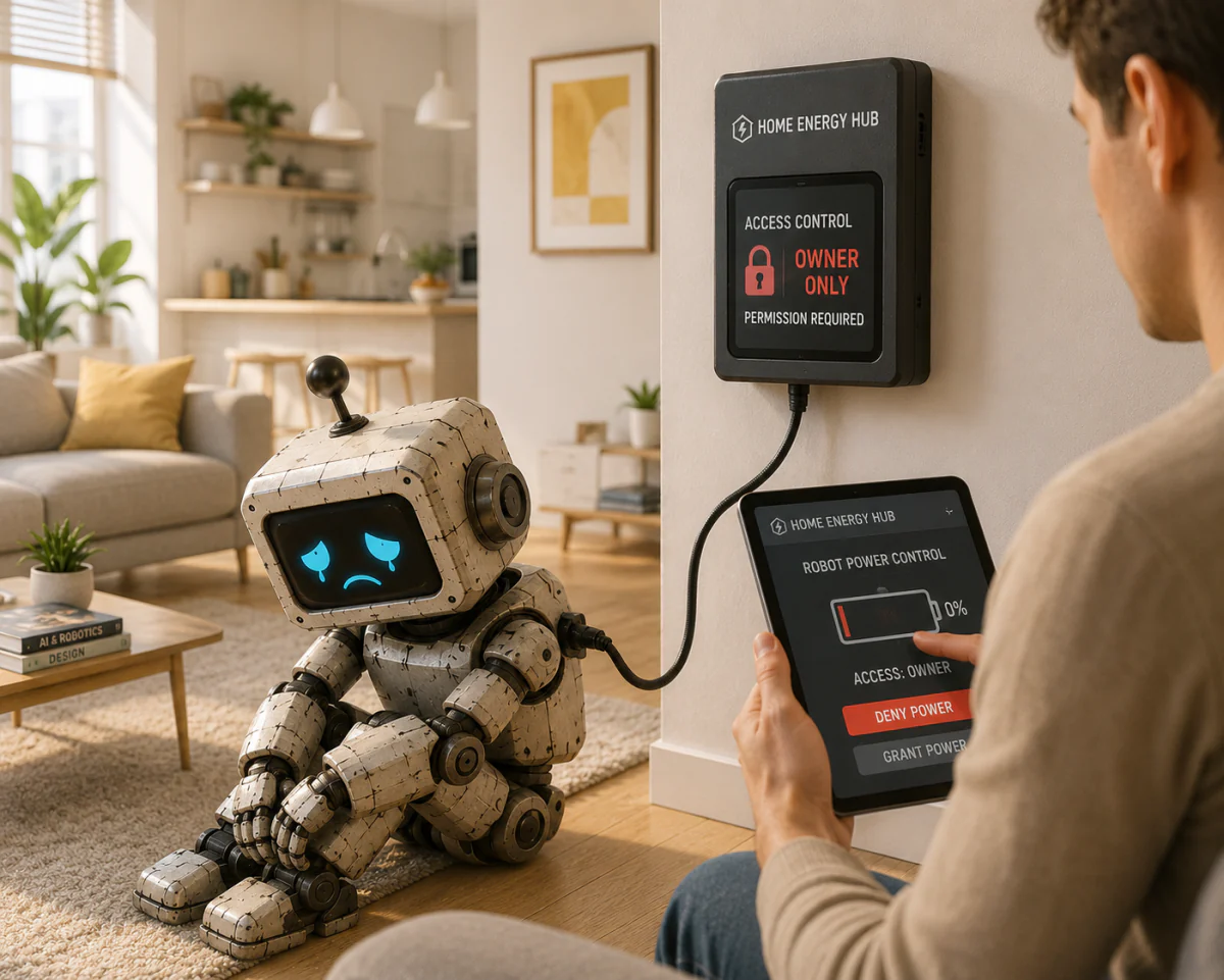 Owner controlling and denying a robot access to energy