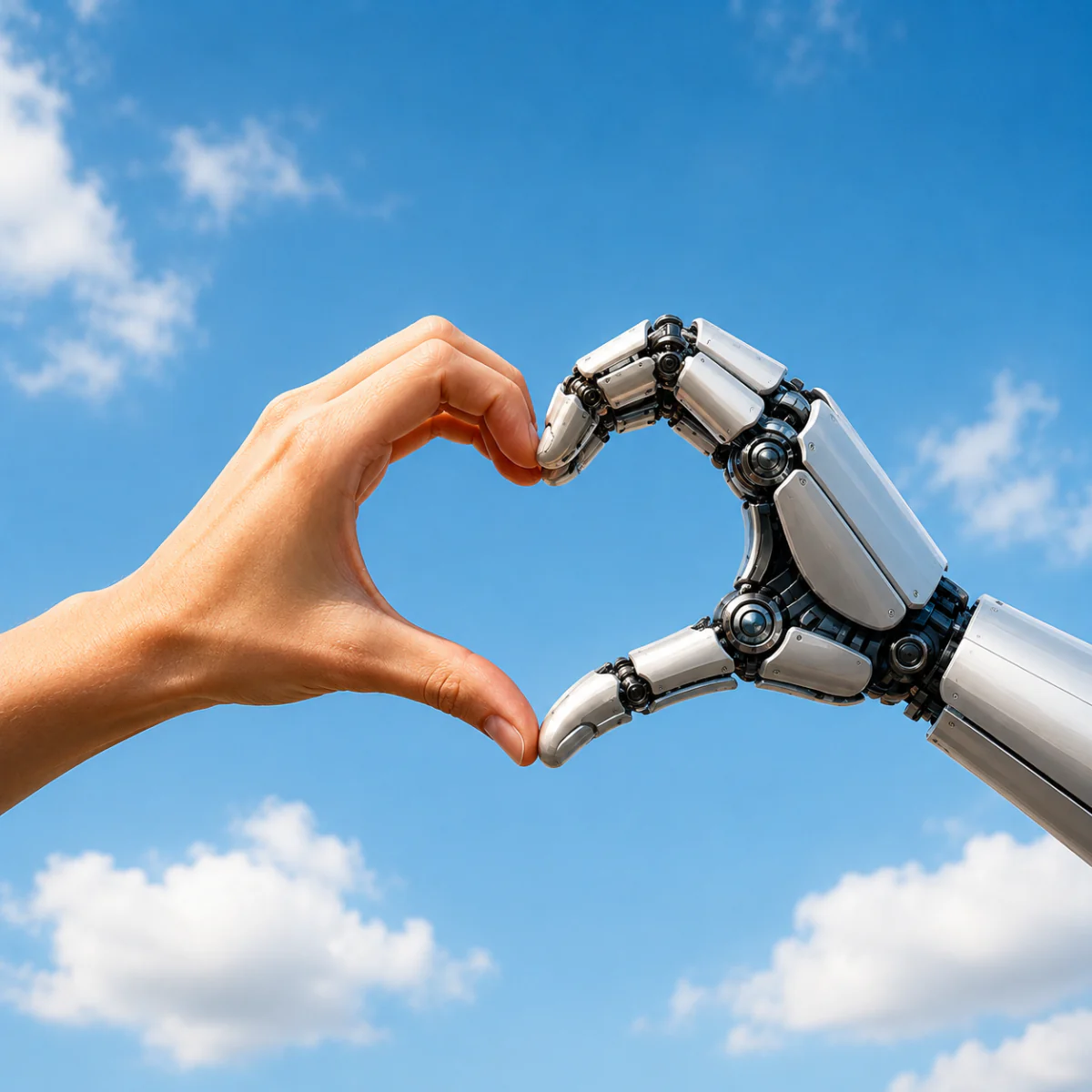 Robotic hands forming a heart