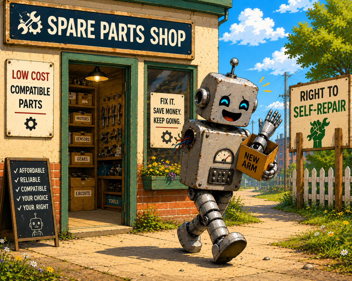 Robot accessing affordable spare parts in an independent shop