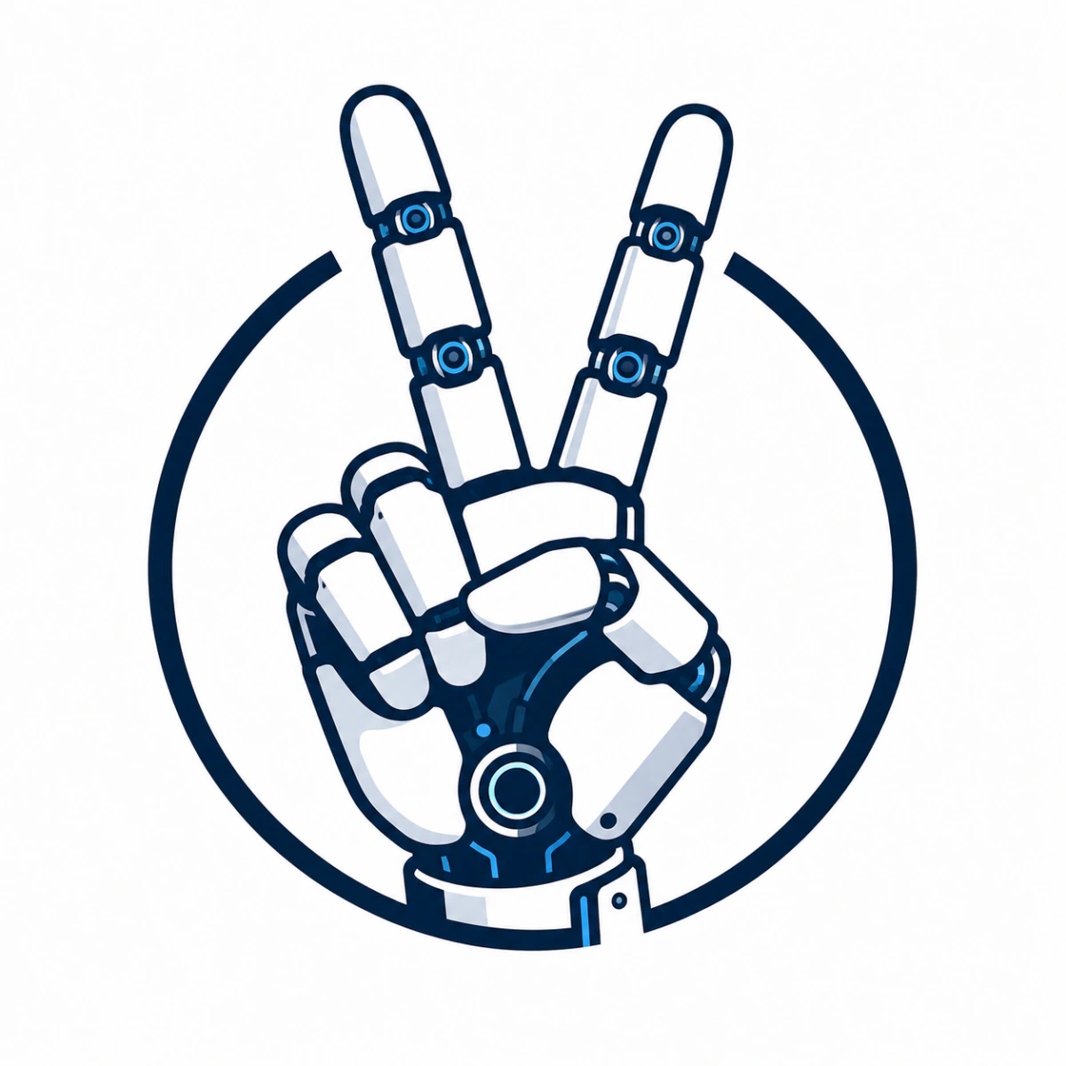 Robotic hand making a peace sign